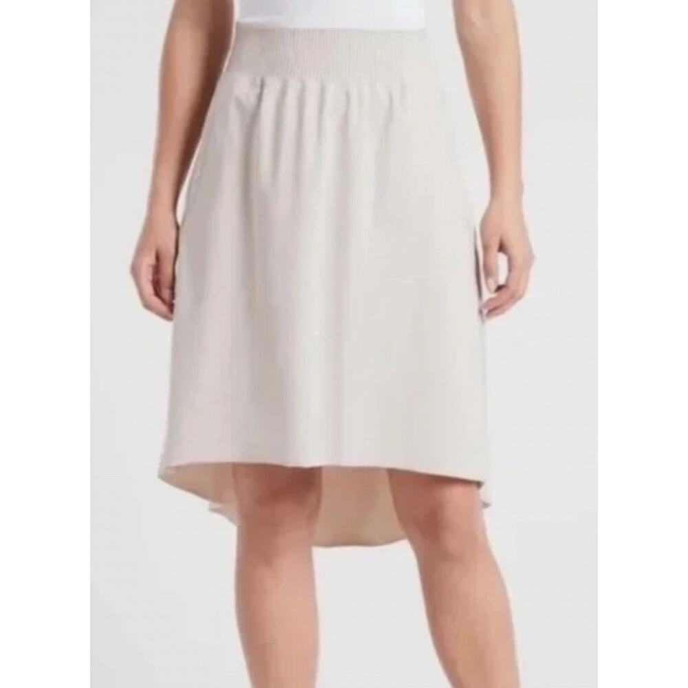 Women's Athleta Gray Beige Hi-Low Cosmic Skirt Travel Skirt Elastic Waist L